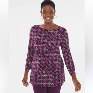 Chico’s Traveler Size 3 Classic Mosaic Geometric Tile-Print Tunic Chicos Size XL